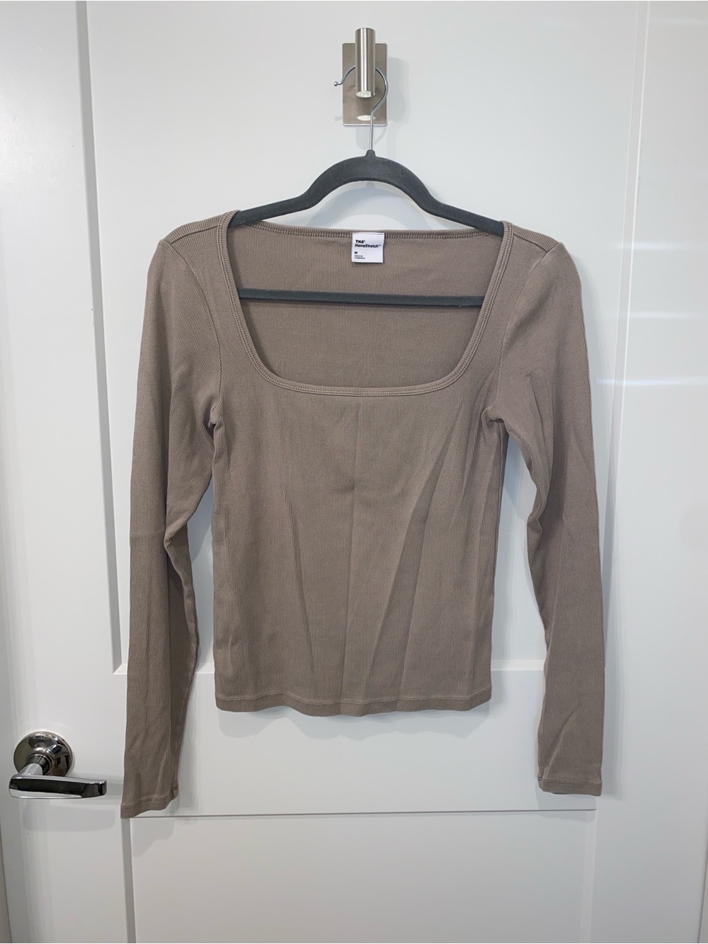 Aritzia HomeStretch Rib Squareneck Longsleeve Top in Taupe